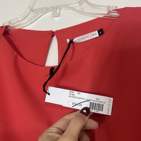 NEW! three eighty two victoria ruffle long sleeve shift coral rosebud dress $144 - Picture 2 of 5